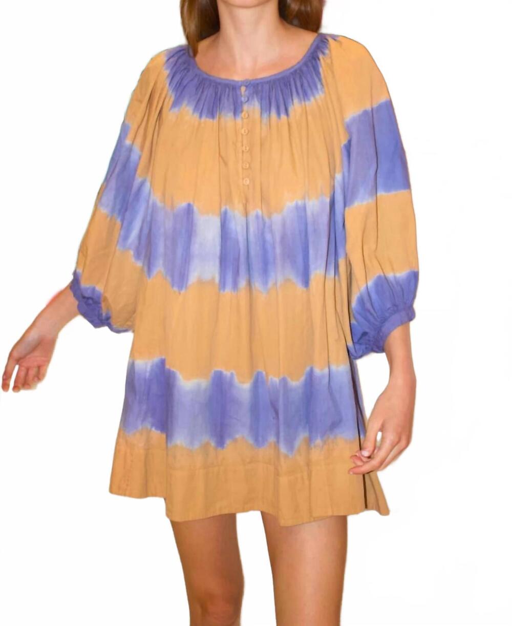 NEW CONIGLIO shirred half placket mini dress in shibori hand dye